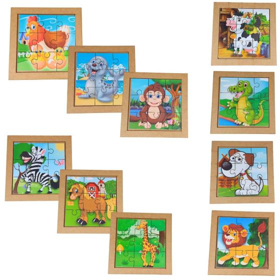 Imagem de Kit Com 10 Quebra Cabeças Infantil Animais Safari Em Mdf