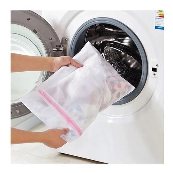 Imagem de Kit Com 10 Sacos P/ Lavar Roupas Delicadas Com Zíper 40x50cm