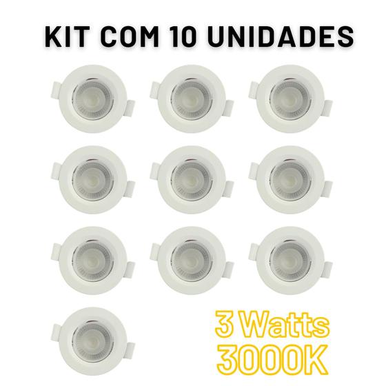 Imagem de Kit com 10 Spot LED de Embutir no Gesso 3W 3000K Amarelo Redondo Bivolt - AVANT