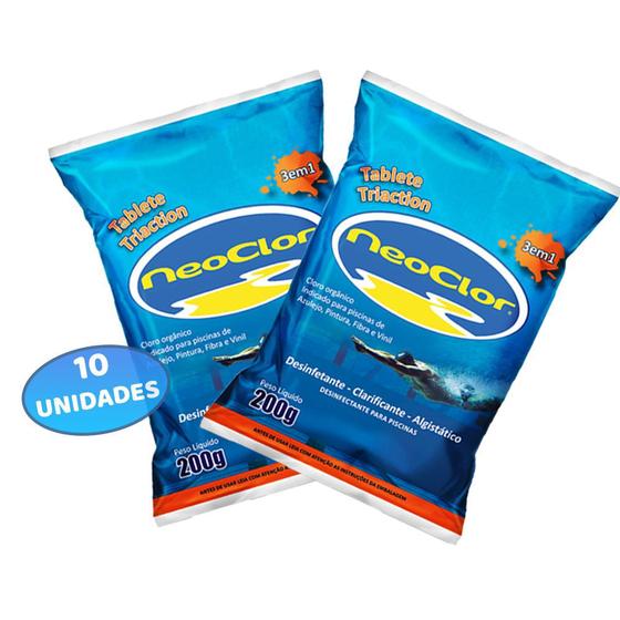 Imagem de Kit com 10 Tabletes De Cloro Tripla Ação Neoclor Pastilha Para Tratamento De Piscinas