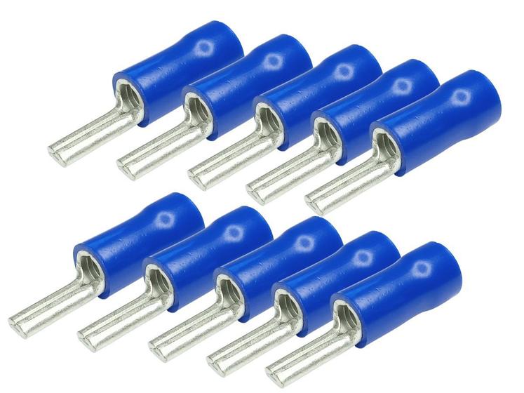 Imagem de Kit Com 10 Terminais Conector Pré Isolado Pino Agulha 16mm Azul (pino Chato) Retardante à chamas 16mm²