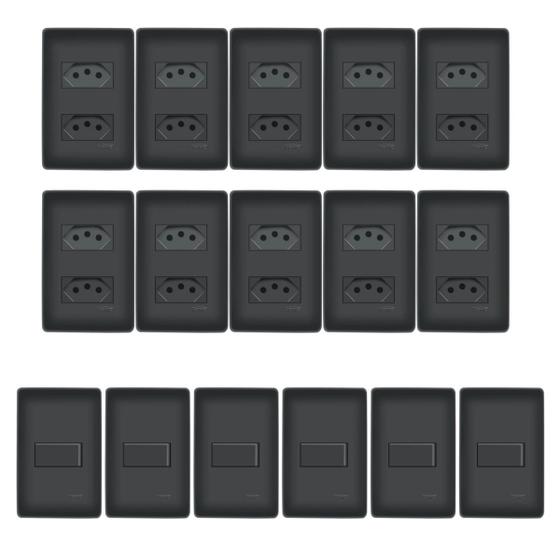 Imagem de Kit Com 10 Tomadas Dupla 10a + 6 Interruptores Preto - Fame