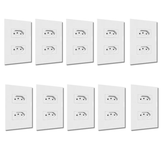 Imagem de Kit Com 10 Tomadas Dupla Home 10a Com Placa Branca - B.lux