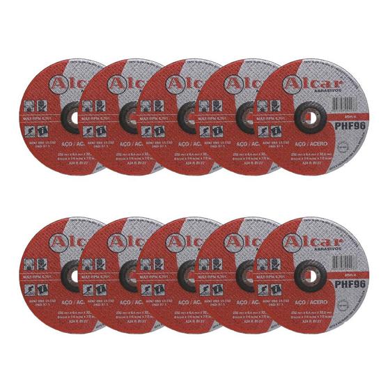 Imagem de Kit com 10 Unid. Discos de Desbaste 9x1/4x7/8 Pol. PHF-96 Alcar