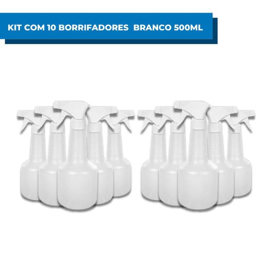 Imagem de Kit Com 10 Unidades De Pulverizador Branco 500ml MM Frasco Borrifador Agua Alcool
