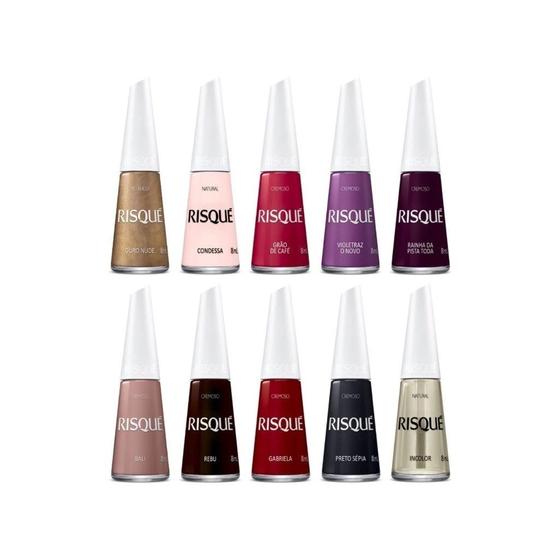 Imagem de Kit Com 10 Unidades Esmalte Natural Risqué 8ml - Cores Variadas