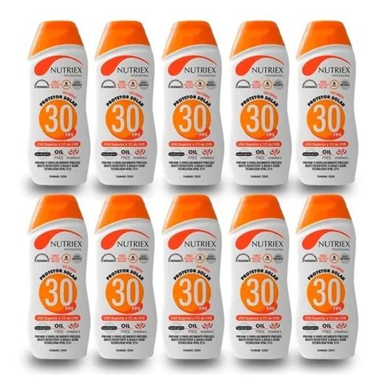 Kit com 10 unidades protetor solar nutriex fps 30 1/3 uva 120ml Menor preço em Kit com 10 unidades protetor solar nutriex fps 30 1/3 uva 120ml