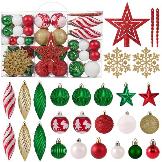 Imagem de Kit com 100 Bolas para Árvore de Natal - Inquebráveis, Decoradas e com Embalagem Reutilizável (Vermelho e Verde)
