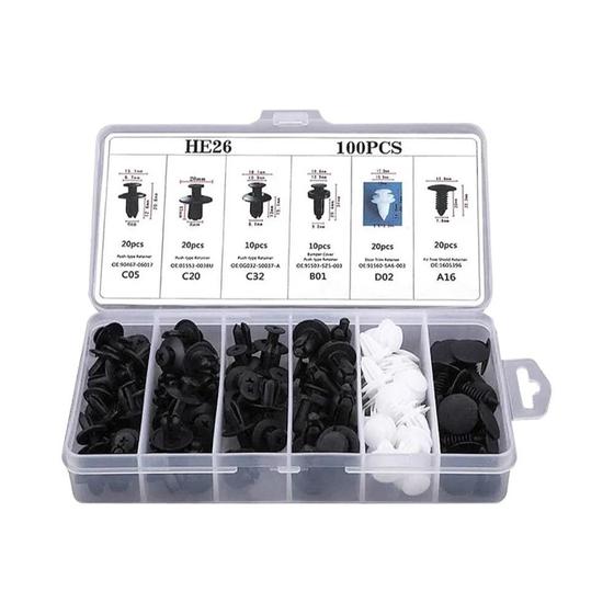 Imagem de Kit com 100 Clipes de Para-choque para Carro - Tipo Push
