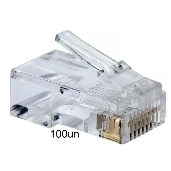 Imagem de Kit Com 100 Conectores Rj-45 Cat5e Gigabit Ethernet Banhado Ouro