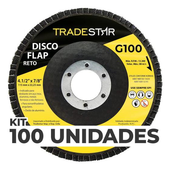 Imagem de Kit Com 100 Disco Flap Reto 4.1/2 X 7/8 Fds115-100Fc Z100