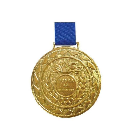 Imagem de Kit Com 100 Medalhas de Ouro M43 Esportiva Honra ao Mérito Com Fita Azul Crespar