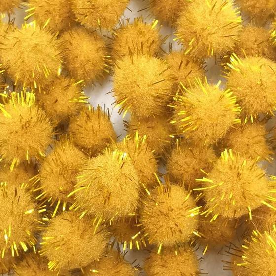 Imagem de Kit Com 100 Pompom Em Lurex 1.5Cm Dourado