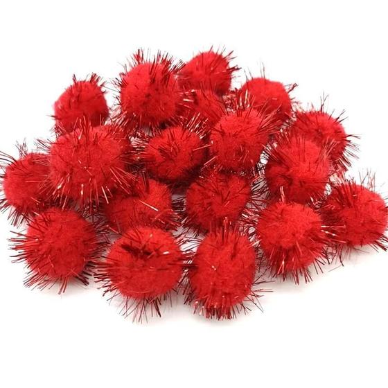 Imagem de Kit Com 100 Pompom Em Lurex 1.5Cm Vermelho