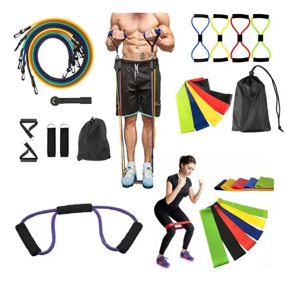 Imagem de Kit Com 11 Extensores Elástico   5 Mini Band   Elástico de Tensão 
