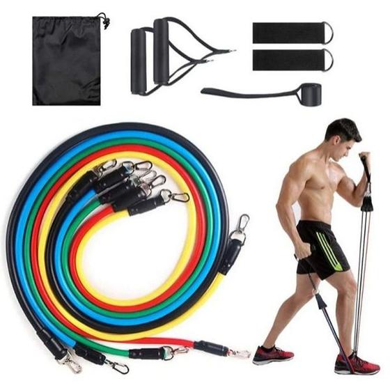 Imagem de Kit Com 11 Peças Para Exercícios com Elásticos Extensores Academia em Casa Fitness Fit
