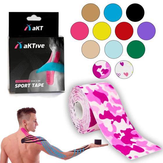 Imagem de Kit com 12 Bandagem Elástica Adesiva Funcional Kinesio Tape Taping Diversas Cores aKTive Tape