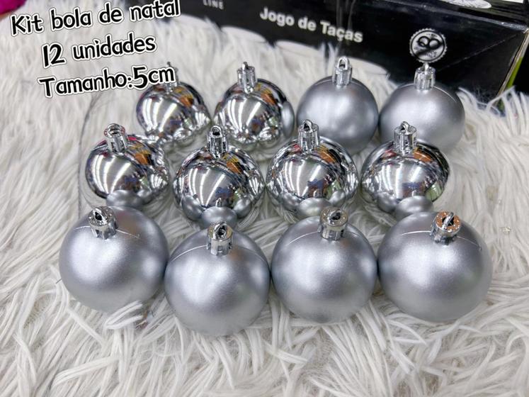 Imagem de Kit com 12 Bolas PrataTamanho 5cm Lisa E Fosco De Natal Enfeite Arvore (NTB1802P)