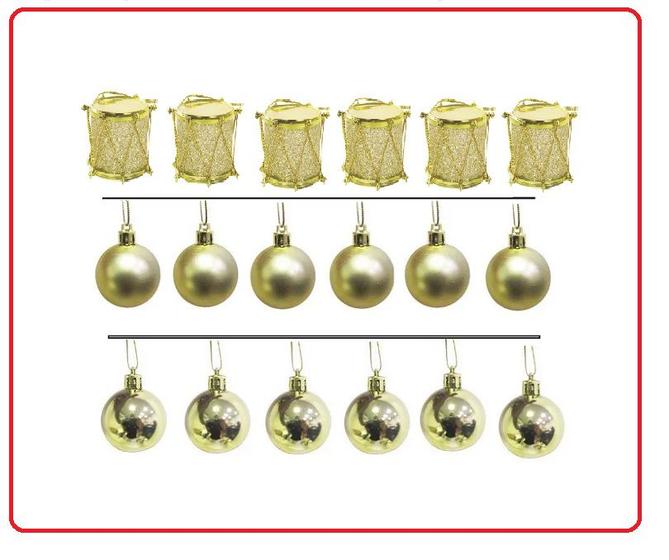 Imagem de Kit com 12 Bolas Sortidas 4cm + 6 Tambor Enfeites para Árvore de Natal
