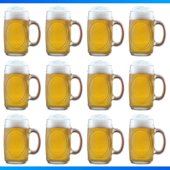 Imagem de Kit Com 12 Canecas De Vidro Chopp Cerveja Bar Restaurante Padaria 350Ml