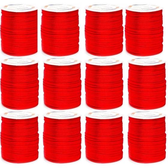 Imagem de Kit Com 12 Cetim Rabo de Rato 2mm Rolo com 50 m Vermelho