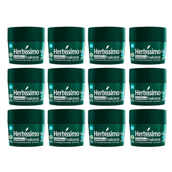 Kit Com 12 Desodorante Creme Herbíssimo Tradicional 55g Menor preço em Kit Com 12 Desodorante Creme Herbíssimo Tradicional 55g