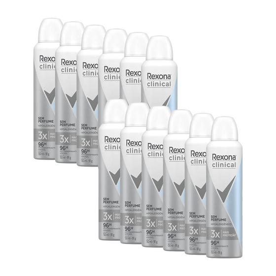 Imagem de Kit com 12 Desodorantes Antitranspirantes Rexona Clinical Sem Perfume 150ml