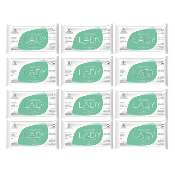 Imagem de Kit com 12 Lenço Íntimos Clean Side Com 20 Lenços  Lady