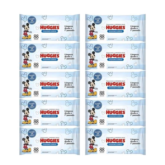 Imagem de KIT COM 12 LENÇOS UMEDECIDO INFANTil 88 HUGGIES HIGIENE DIARIA