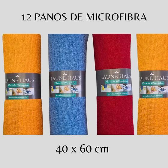 Imagem de Kit com 12 Panos de Microfibra Multiuso Limpeza Pano Mágico 40x60cm 