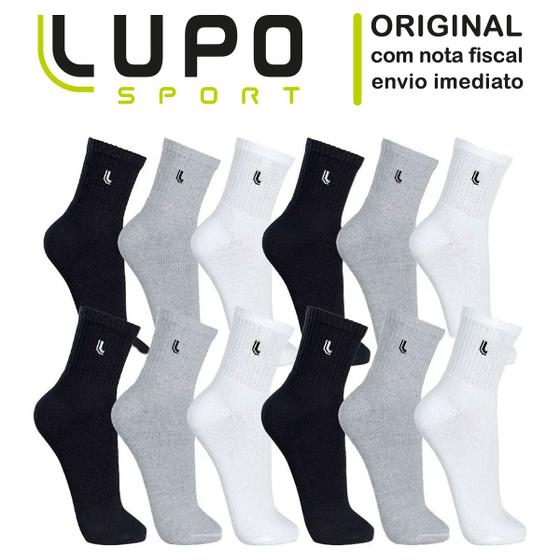 Imagem de Kit com 12 Pares de Meias Cano Médio Alto Algodão Lupo 03245