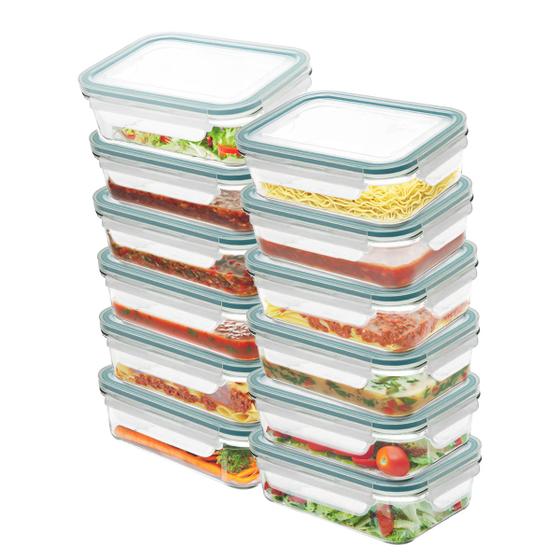 Imagem de Kit Com 12 Potes Herméticos de Vidro Marmitas Fitness Vasilhas Com Tampa Microondas Freezer 640ml