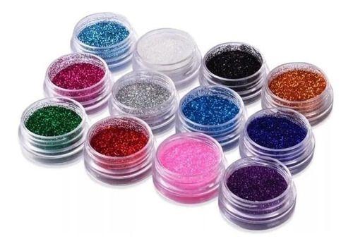 Imagem de Kit Com 12 Potinhos Com Glitter Brilho Purpurina Para Unha