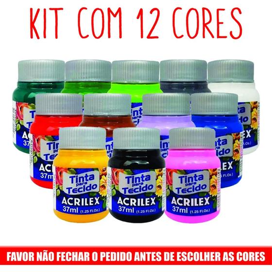 Imagem de Kit Com 12 Tintas De Tecido Acrilex 37ml