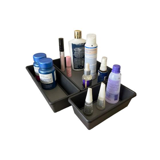 Imagem de Kit Com 15 Organizadores De Gaveta Base Antiderrapante Preto Multiuso Separador Porta Treco Utensílios