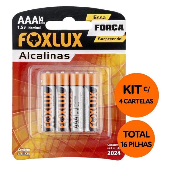 Imagem de Kit com 16 Pilhas Alcalina Palito AAA Tensão Nominal: 1,5V  Foxlux