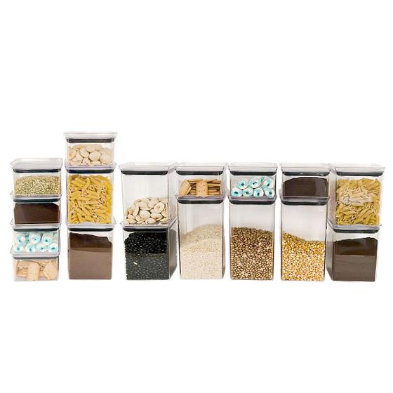 Imagem de Kit com 17 Potes Herméticos para Alimentos com Tampa Porta Mantimentos Empilháveis  2100ml 1300ml 550ml