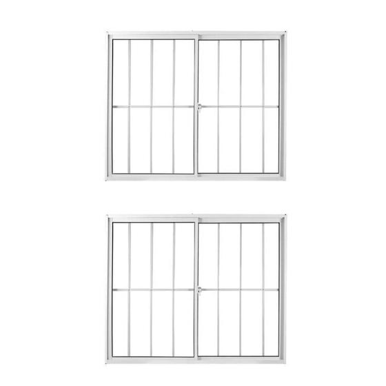 Imagem de Kit com 2 1/6 Janelas de Alumínio de Correr 100x100cm 2 Folhas com Grade e Vidro Liso Linha Soft Mgm