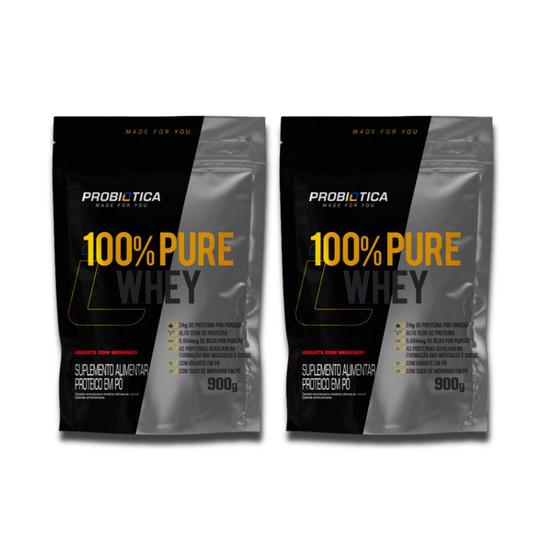 Imagem de Kit com 2 100% Pure Whey Protein 900g Iogurte com Morango Probiótica