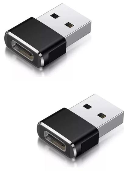 Imagem de Kit com 2 Adaptadores Usb C Fêmea X Usb Macho  Plug Conversor Conector OTG para Carregar Celular no Carro, Computador, Notebook, Power Bank