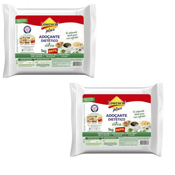 Kit com 2 Adoçante Lowçucar Plus Com Stevia Em Pó Refil 1kg Menor preço em Kit com 2 Adoçante Lowçucar Plus Com Stevia Em Pó Refil 1kg