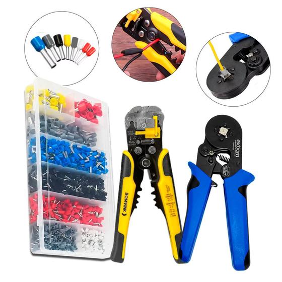 Imagem de Kit Com 2 Alicates Crimpador E Decapador Maleta Com 1200 Terminais De Fios