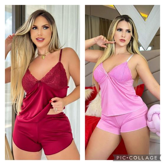 Imagem de Kit com 2 Baby doll Feminino Short Doll Pijama Conjunto