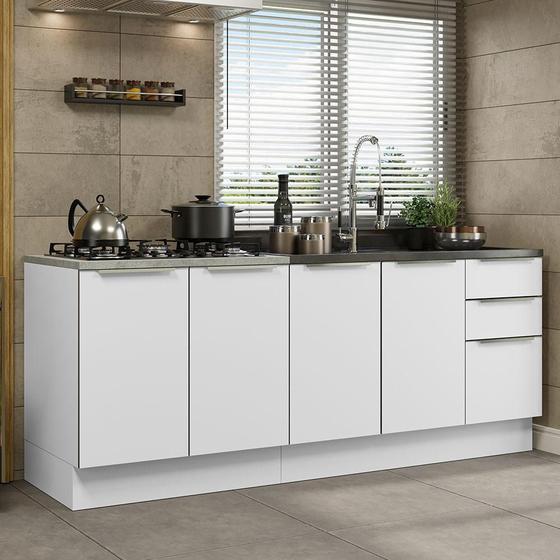 Imagem de Kit com 2 Balcões de Cozinha Madesa Lux 4 Portas 3 Gavetas (Sem Tampo e Pia) - Branco/Branco Veludo