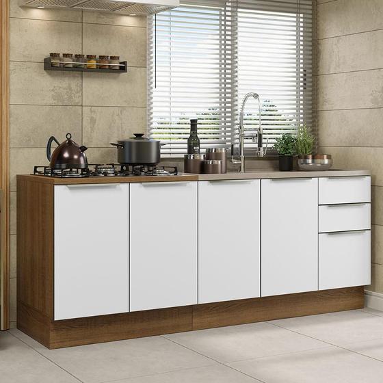 Imagem de Kit com 2 Balcões de Cozinha Madesa Lux 4 Portas 3 Gavetas (Sem Tampo e Pia) - Rustic/Branco Veludo