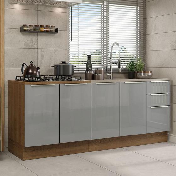 Kit com 2 Balcões de Cozinha Madesa Lux 4 Portas 3 Gavetas (Sem Tampo e Pia) - Rustic/Cinza Menor preço em Kit com 2 Balcões de Cozinha Madesa Lux 4 Portas 3 Gavetas (Sem Tampo e Pia) - Rustic/Cinza