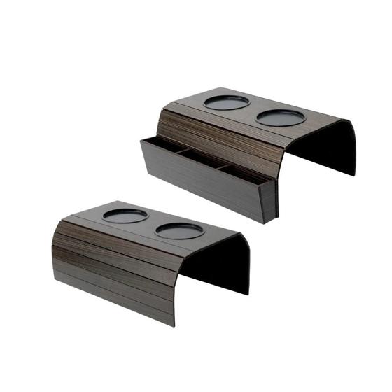 Imagem de Kit com 2 Bandejas Flexíveis para Braço de Sofá com Porta Copos e Porta Controle Cor Tabaco