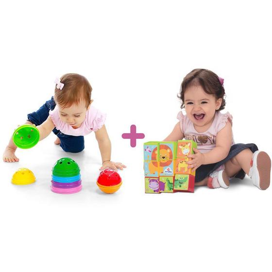 Kit Com 2 Brinquedos Educativos Para Bebês De 1 Ano Cubinhos 5 Em 1