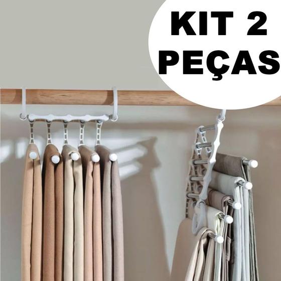 Imagem de Kit com 2 Cabides Para Calças 5 em 1 Retrátil Multifuncional Aço