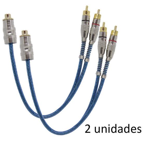 Imagem de Kit com 2 Cabos Blindado Y 1 Fêmea 2 Machos Dupla Blindagem Azul 5mm